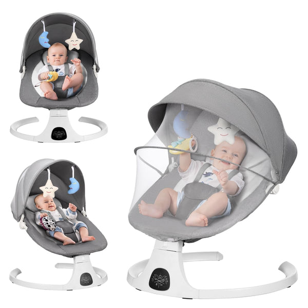 Daolar Babyschaukeln für Kleinkinder, Babyschaukel mit Bluetooth-Musiklautsprecher, 5 Sitzpositionen, 5-Punkt-Sicherheitsgurt, Fernbedienung – tragbare Babyschaukel für drinnen und draußen