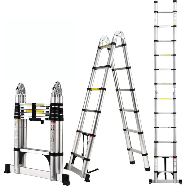 Hliníkový teleskopický rebrík Daolar A Frame s vyvažovacou tyčou a pohyblivým kolesom, Rebrík pre vysoké zaťaženie vydrží 150 kg pre domácnosť, vonku